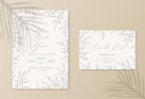 Vintage wedding set template with leaves and twigs. Wedding invitation, save the date card.