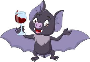 Cartoon bat holding glass of blood vector
