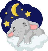 Cartoon elephant sleeping on the cloud vector