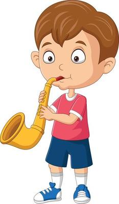 Cartoon little boy playing a trumpet