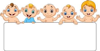 Group of cartoon baby boys with blank sign vector