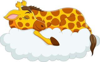 jirafa divertida de dibujos animados durmiendo en las nubes vector