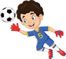 Soccer goalkeeper jumping to catch soccer ball vector