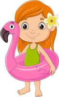 Cartoon little girl with flamingo inflatable ring vector