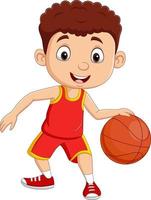 Cartoon little boy playing basketball vector