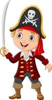 niño pirata de dibujos animados sosteniendo una espada