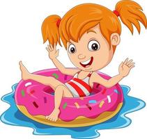 Cartoon little girl floating with inflatable ring vector