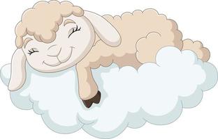 Cartoon baby sheep sleeping on the clouds vector