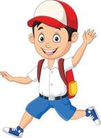 Cartoon happy school boy in uniform running vector