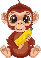 Cartoon little monkey holding banana