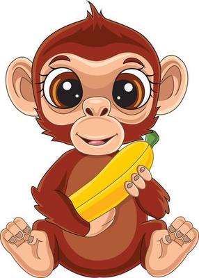 Cartoon little monkey holding banana