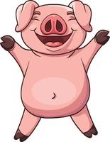 Cartoon cute pig raising hands vector