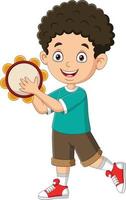 Cute little boy playing tambourine vector