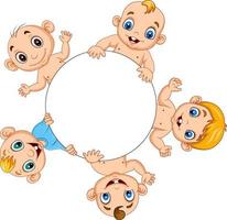 Group of cartoon baby boys with blank circle frame vector