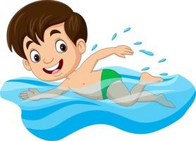 nadador de niño pequeño de dibujos animados en la piscina