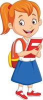 Cartoon school girl in uniform with book and backpack vector