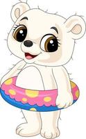 Cartoon happy baby polar bear with inflatable ring vector