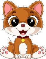 Cartoon funny kitten in red collar sitting vector