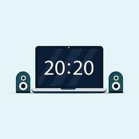 portátil minimalista que muestra la hora con dos altavoces