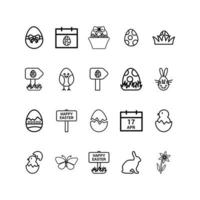 Easter egg flat outline icon set on white background vector