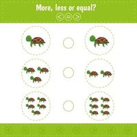 More, less or equal. Turtle. Animal vector