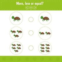More, less or equal. Turtle. Animal vector