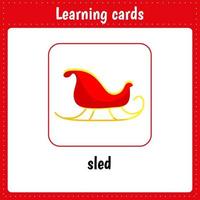 Kids learning cards. Sled. vector