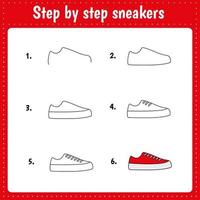 Drawing tutorial for kids. sneakers vector