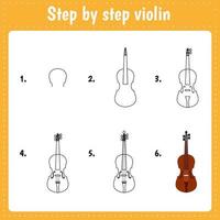 Drawing tutorial for kids. violin vector