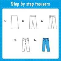 Drawing tutorial for kids.trousers vector