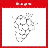 página para colorear de una fruta para la educación y actividad de los niños. uva. vector