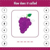 Worksheets with letters. Learn word. Grape. vector