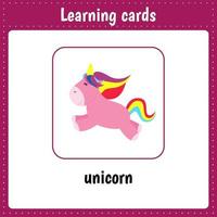 Learning cards for kids. Animals. Unicorn vector