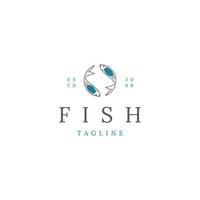 vector plano de plantilla de diseño de icono de logotipo de línea de pescado