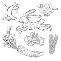 boceto bohemio dibujado a mano con conejo vector