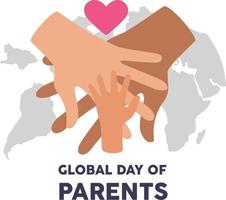 apilando a la familia de la mano con amor. día mundial de los padres. ilustración de vector gráfico plano coloreado.