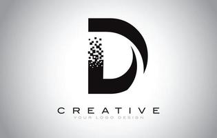 D Initial Letter Logo Design with Digital Pixels in Black and White Colors. vector