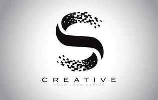 Diseño de logotipo de letra inicial s con píxeles digitales en colores blanco y negro. vector