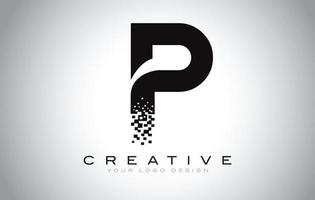 P Initial Letter Logo Design with Digital Pixels in Black and White Colors. vector