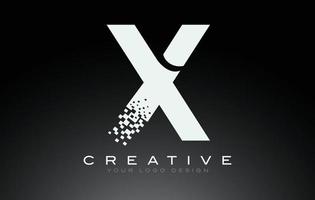 x diseño de logotipo de letra inicial con píxeles digitales en colores blanco y negro. vector