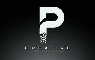 P Initial Letter Logo Design with Digital Pixels in Black and White Colors. vector