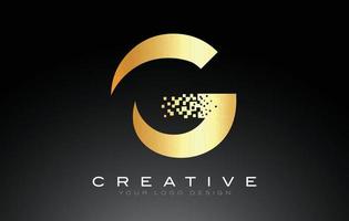 G Initial Letter Logo Design with Digital Pixels in Golden Colors. vector