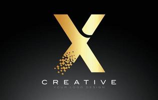 x diseño de logotipo de letra inicial con píxeles digitales en colores dorados. vector
