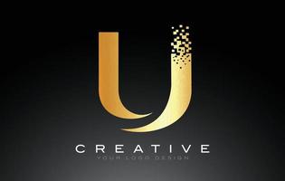 U Initial Letter Logo Design with Digital Pixels in Golden Colors. vector