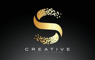 S Initial Letter Logo Design with Digital Pixels in Golden Colors. vector