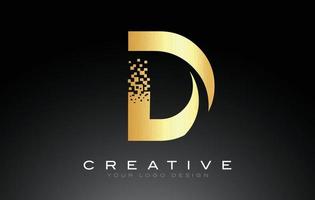 D Initial Letter Logo Design with Digital Pixels in Golden Colors. vector