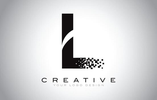 L Initial Letter Logo Design with Digital Pixels in Black and White Colors. vector