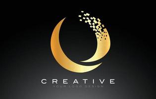 O Initial Letter Logo Design with Digital Pixels in Golden Colors. vector