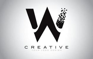 W Initial Letter Logo Design with Digital Pixels in Black and White Colors. vector