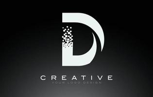 D Initial Letter Logo Design with Digital Pixels in Black and White Colors. vector